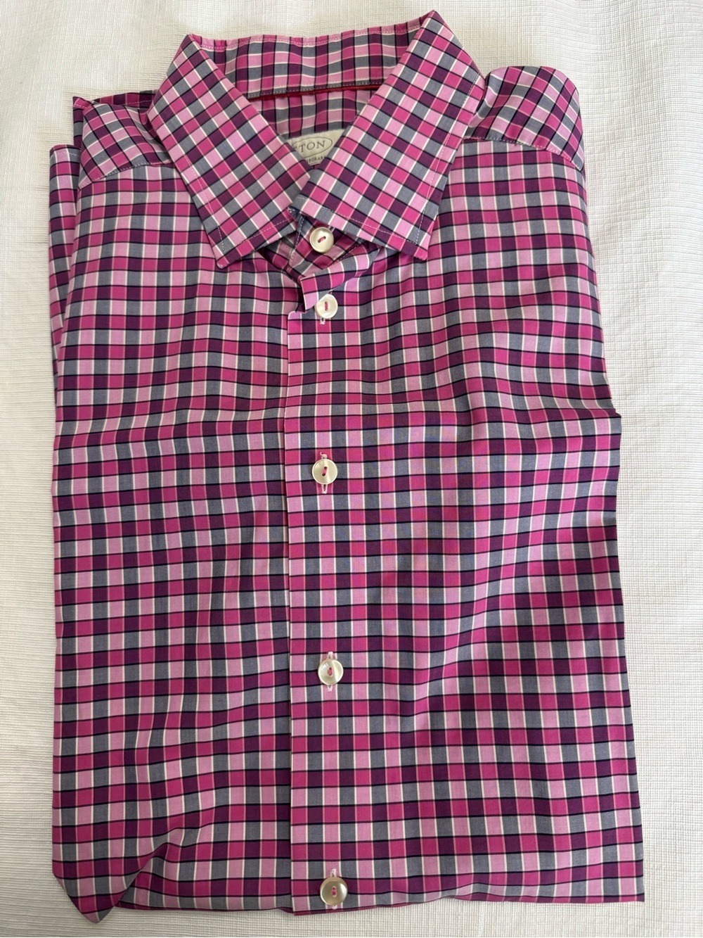 Eton Men’s Pink & Purple Checked Cotton Dress Shirt 16.5